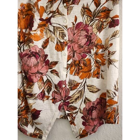 TOP/BLOUSE-NICOLE MILLER-Linen-Fall Floral Colors-Button Back-Short Sleeves-LRG - Picture 4 of 12